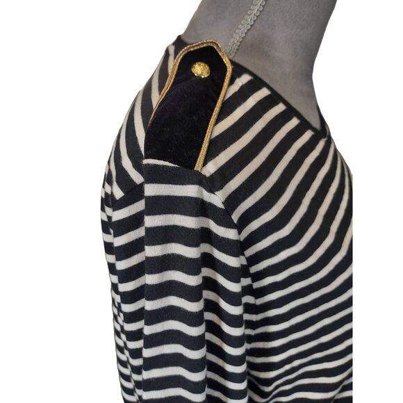 Lauren Ralph Lauren Top Black Striped Scoop Neck Pullover Epaulettes Shirt Large - Picture 5 of 6